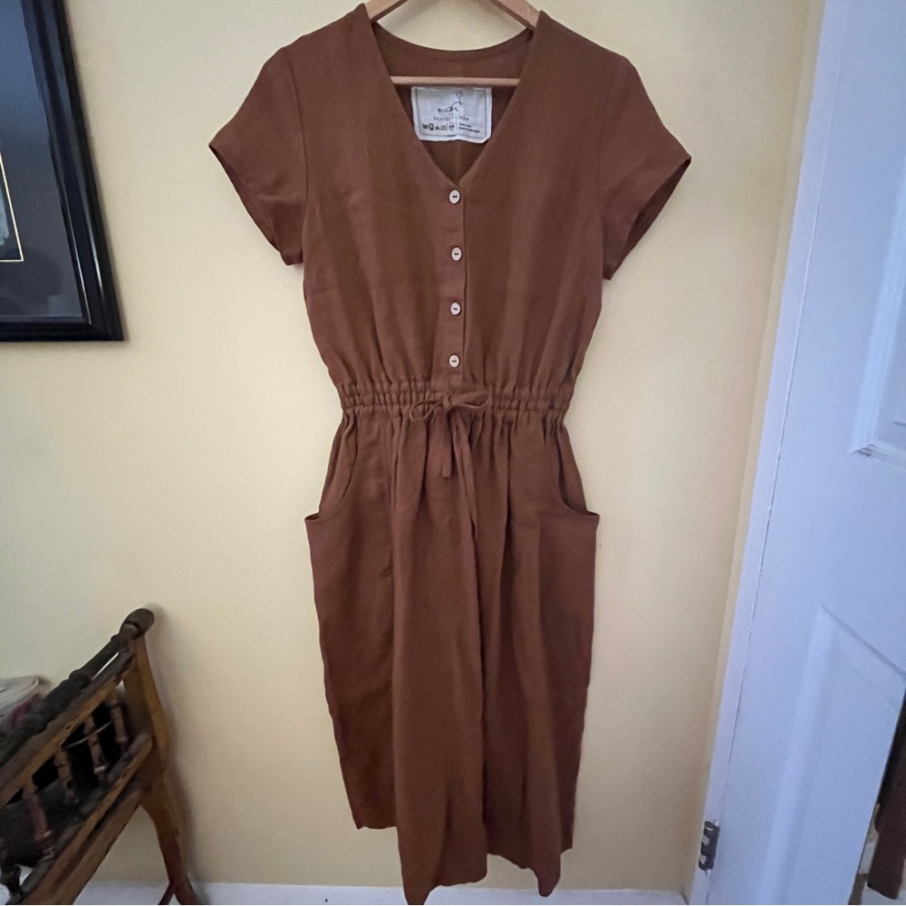 notPERFECTLINEN Brown V-Neck Tie Front Midi Dress